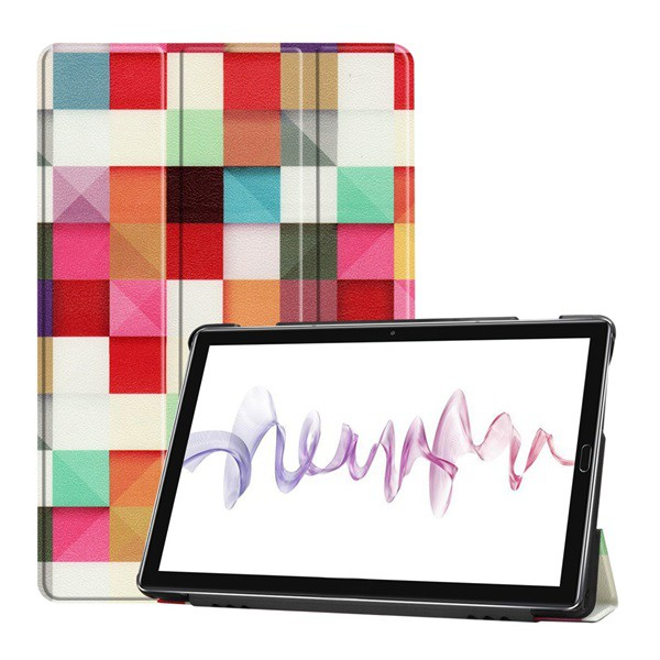 Tok álló, bőr hatású (aktív FLIP, oldalra nyíló, TRIFOLD asztali tartó funkció, kockás) SZÍNES [Huawei MediaPad M6 10.8 LTE] (5996457891382)
