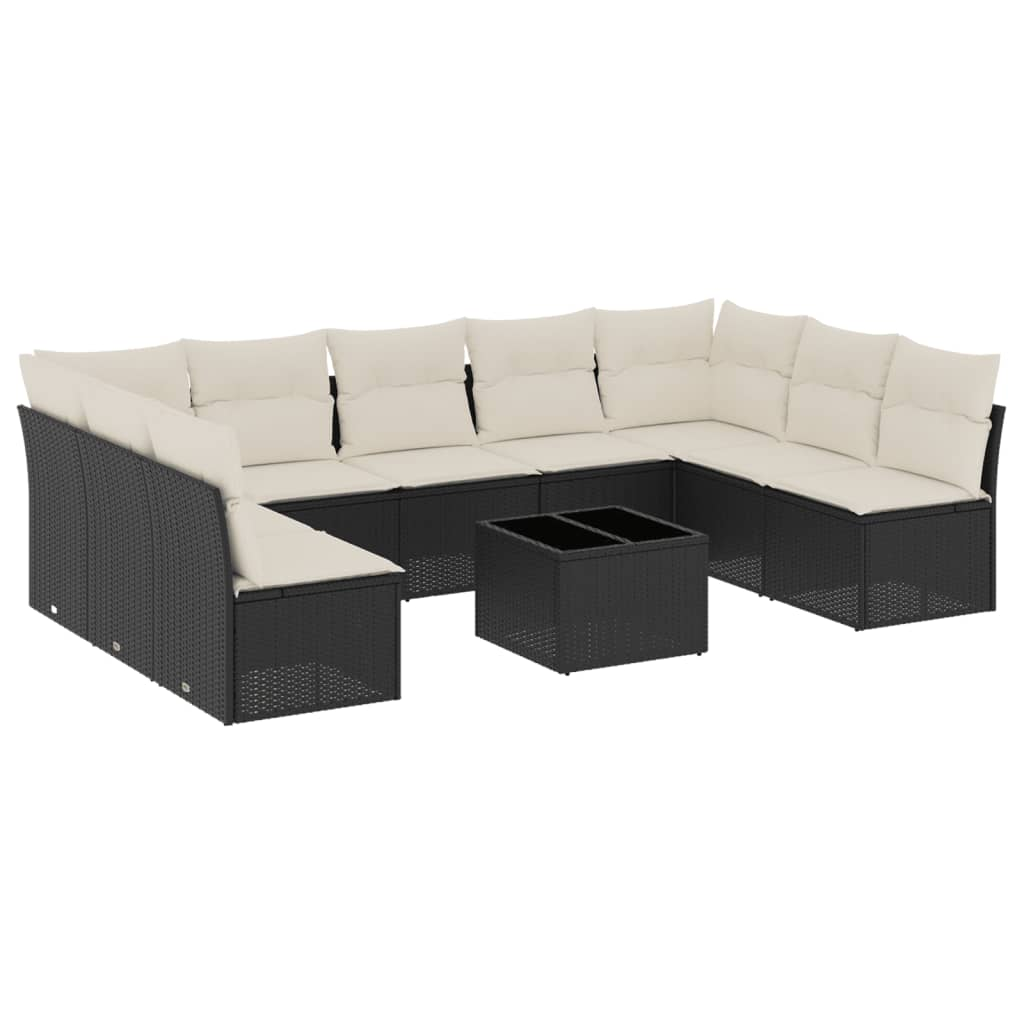 10 részes fekete polyrattan kerti ülőgarnitúra párnákkal (3218076)