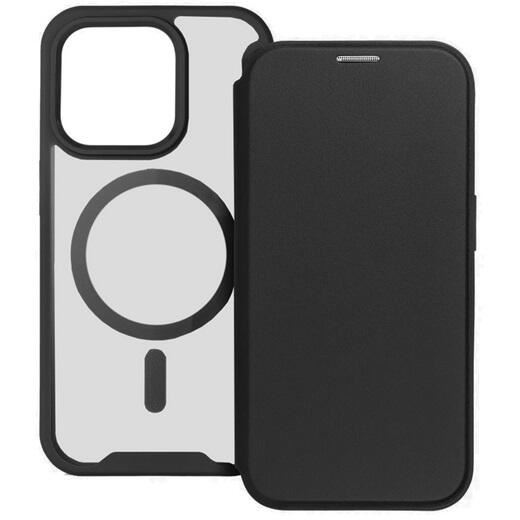 Gigapack Apple iPhone 14 Plus kártyazsebes fekete fliptok, mágneses átlátszó matt hátlappal (GP-157703) (GP-157703)