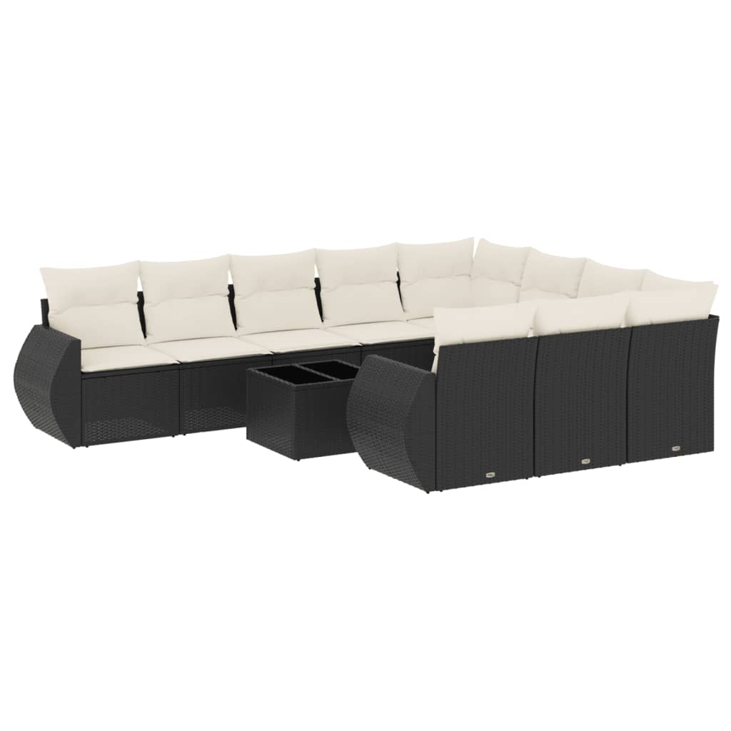 11 részes fekete polyrattan kerti ülőgarnitúra párnákkal (3254233)