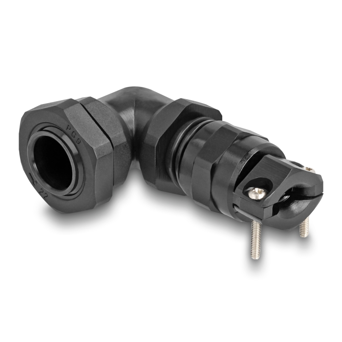 Delock Kábel tömszelence PG9 90 hajlított feszültség mentesítős és hajlítás védelemmel ellátott fekete (60591) (60591)