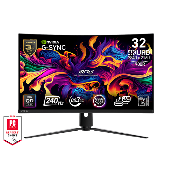 MSI MPG 321CURX QD-OLED Gaming Monitor 31,5" 4K 240Hz Ívelt (9S6-3DD64T-001)