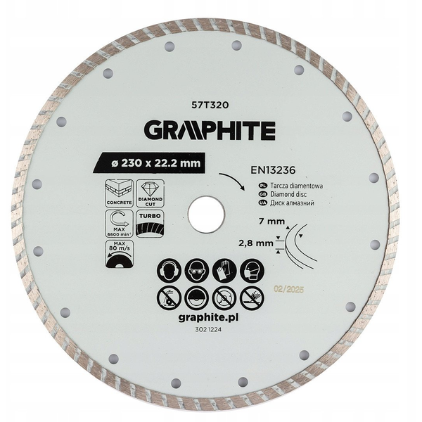 Diamond cutting disc GRAPHITE, 230 x 2.8 x 22.2 mm, for concrete, dry cutting