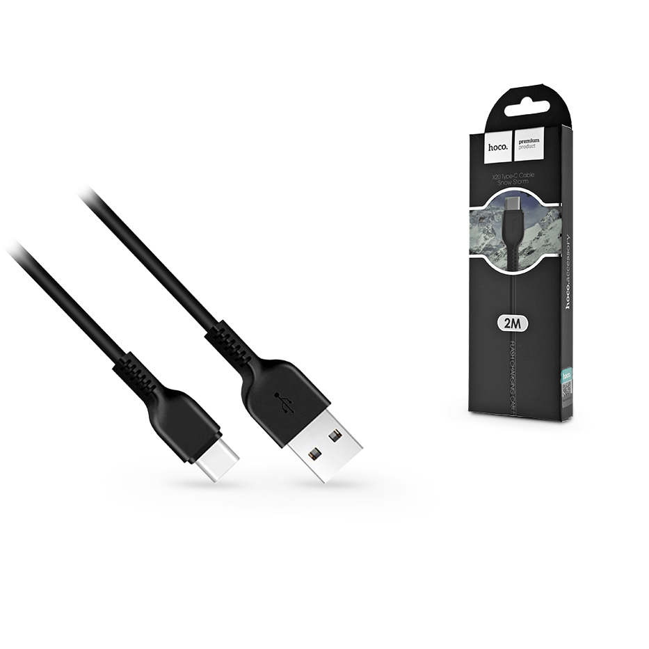 HOCO X20 USB apa - USB-C apa Töltő- és adatkábel 2m - Fekete (HOC0038)