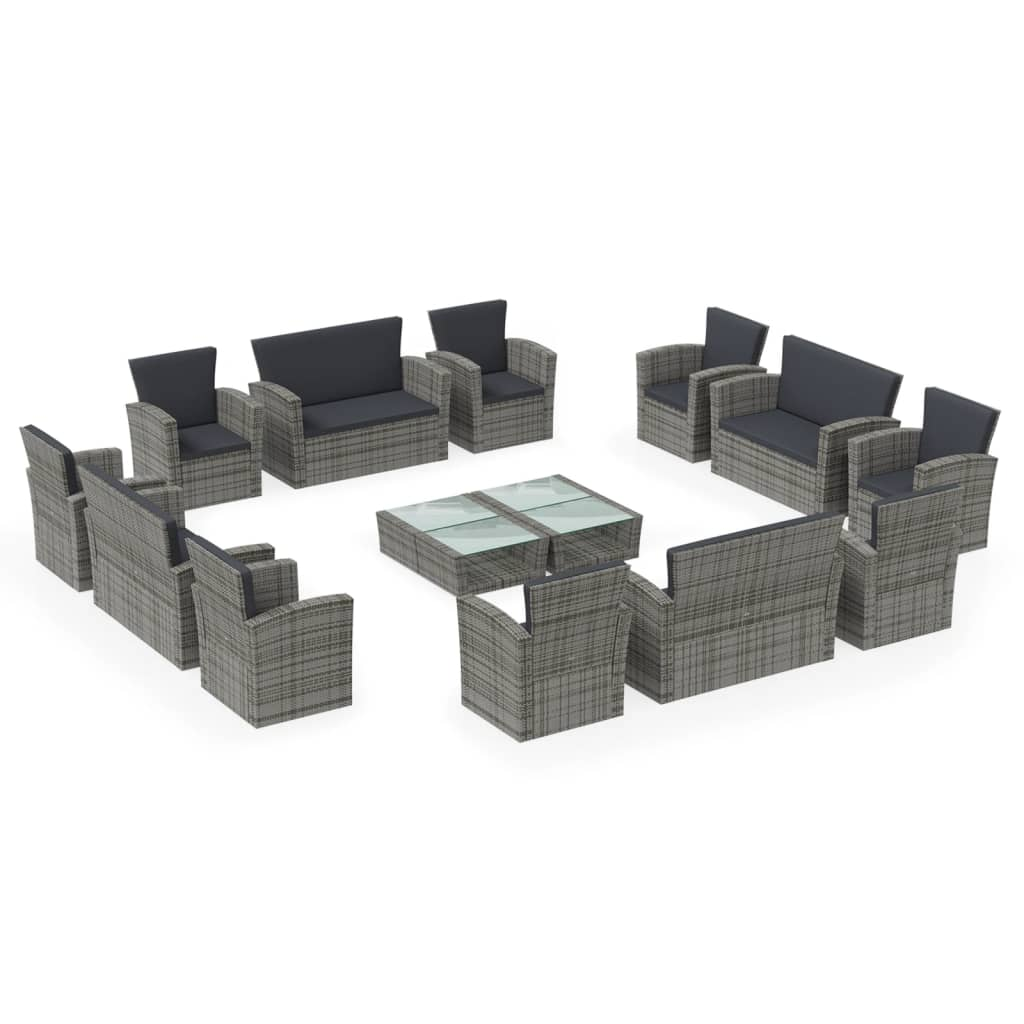 16 részes szürke polyrattan kerti ülőgarnitúra párnákkal (3095946)