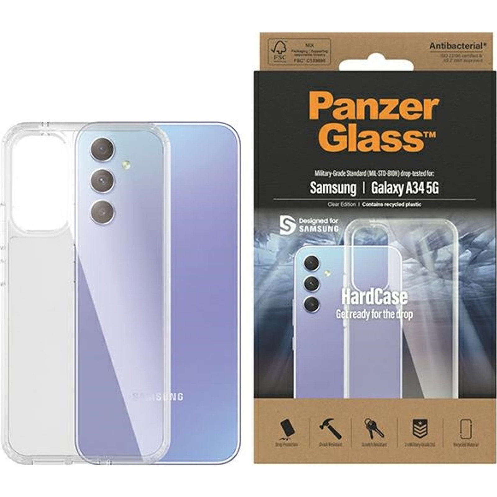PanzerGlass HardCase Samsung A34 5G A346 Antibacterial Military Telefon tok - Átlátszó (PZG287)
