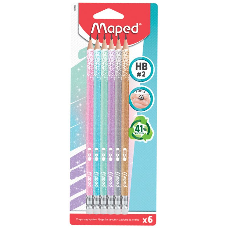 Maped Black Peps Glitter Deco Háromszög alakú grafitceruza készlet (6 db / csomag) (IMA851803)