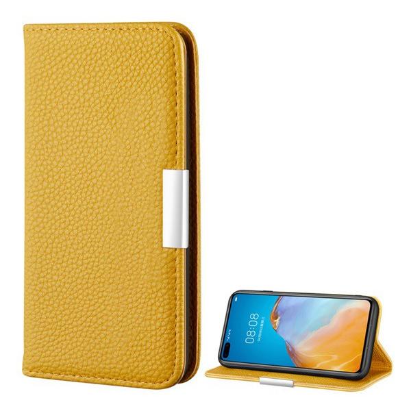 Tok álló, bőr hatású (FLIP, oldalra nyíló, asztali tartó funkció, mágneses, elegáns fémcsat, prémium) SÁRGA [Huawei P40 Pro 5G] (5996591012414)