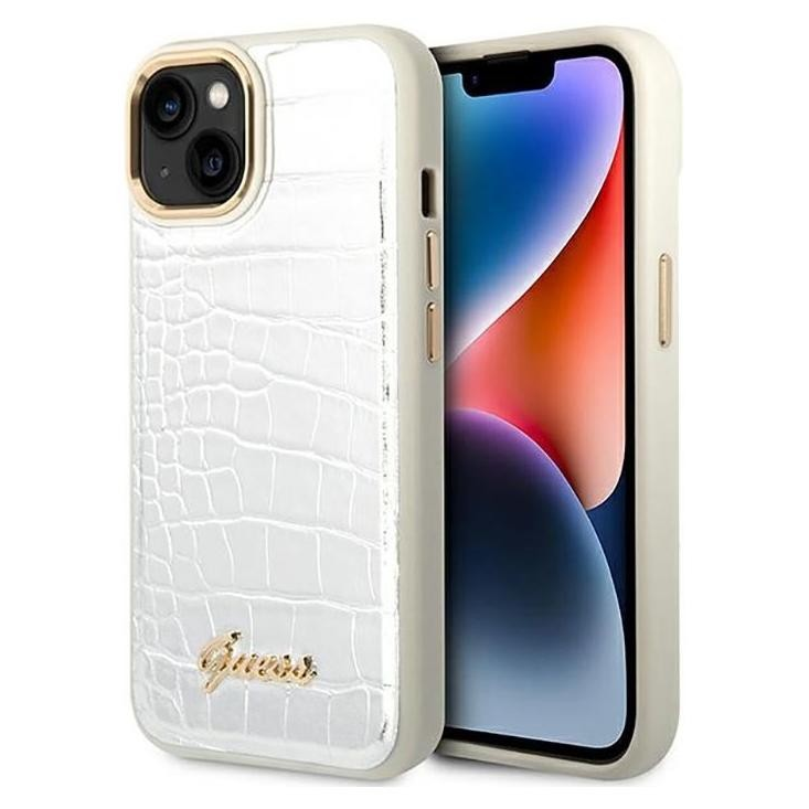 Guess Croco Collection Apple iPhone 14 Plus Tok - Ezüst (GUHCP14MHGCRHS)