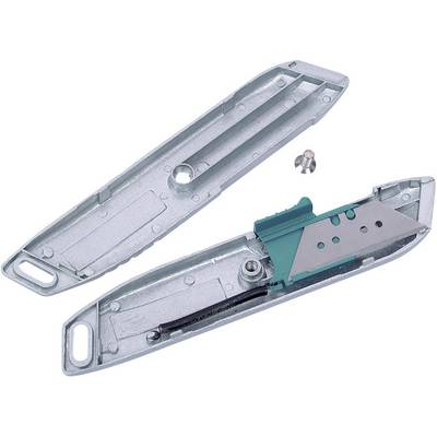 Wolfcraft 4134000 - 1 Cúter De Seguridad Metálico Con Cuchilla Retráctil, La Cuchilla Retrocede Automáticamente Al Soltarse El Botón De Seguridad