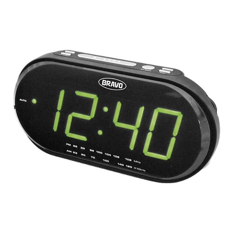 Bravo fekete rádiós ébresztőóra, zöld számokkal (B-6011G) (B-6011G)