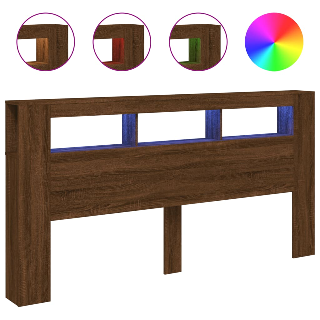 barna tölgy színű szerelt fa LED-es fejtámla 200x18,5x103,5 cm (837371)