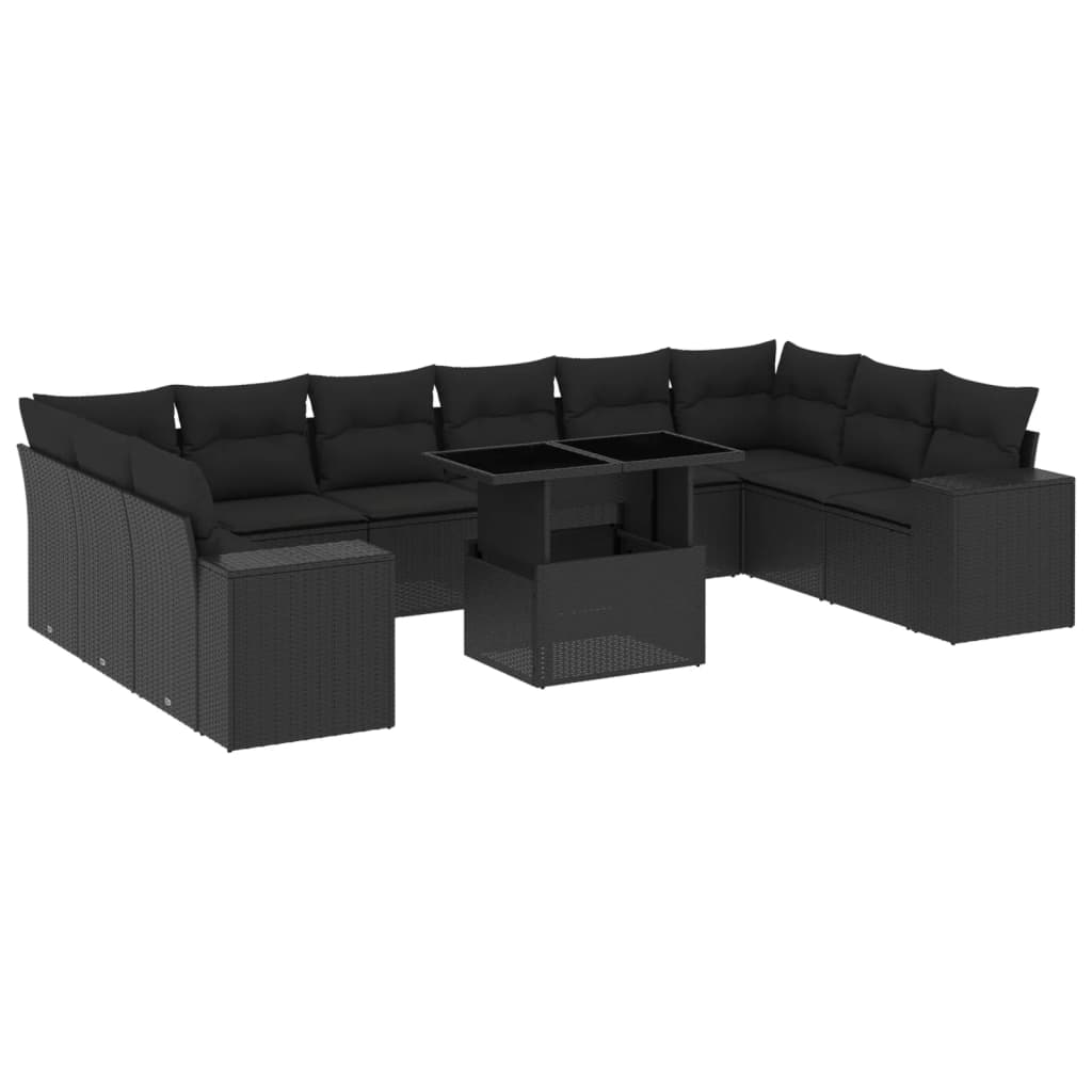 11 részes fekete polyrattan kerti ülőgarnitúra párnákkal (3269405)