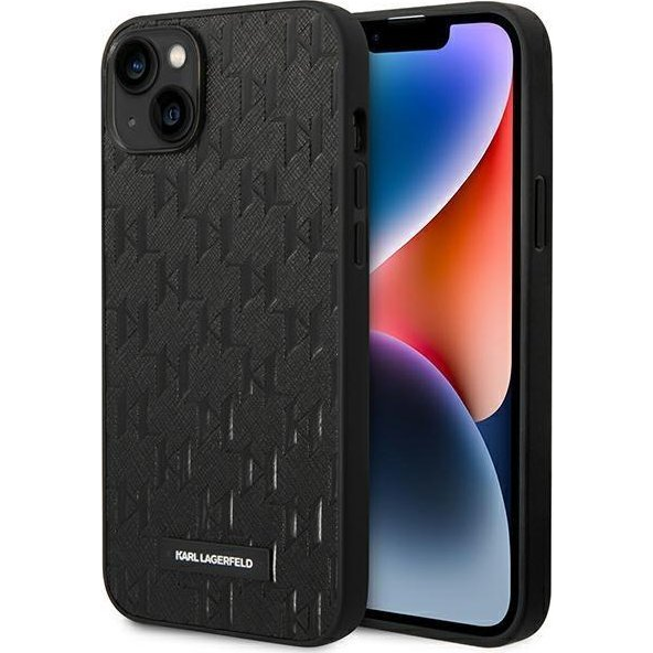 Karl Lagerfeld Saffiano Mono Metal Apple iPhone 14 Plus hátlap tok, fekete (KLD1132)