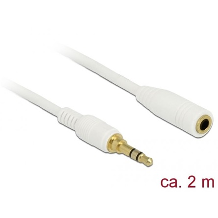 Delock Klinkenverlängerungskabel 3,5 mm 3 Pin Stecker zu Buchse 2 m weiß