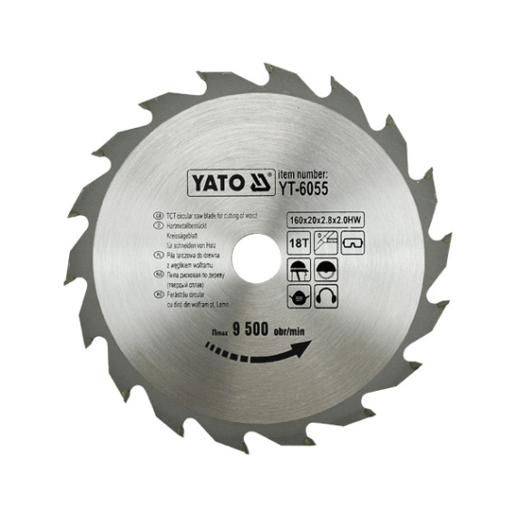 Карбиден диск за циркуляр Yato, за рязане на дърво, Ф 160 x 20, T 18