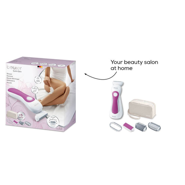 Дамска електрическа самобръсначка Beurer HL36, 2 гребена, LED, Антиалергична, Подходяща за мокро и сухо бръснене, Водоустойчива IPX7, Бяла/Розова