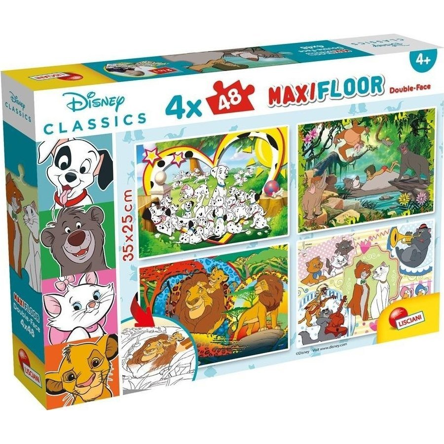 Disney Klasszikusok 2 az 1-ben maxi 4x48db-os puzzle és színező 35x25cm - Lisciani (304-91737)