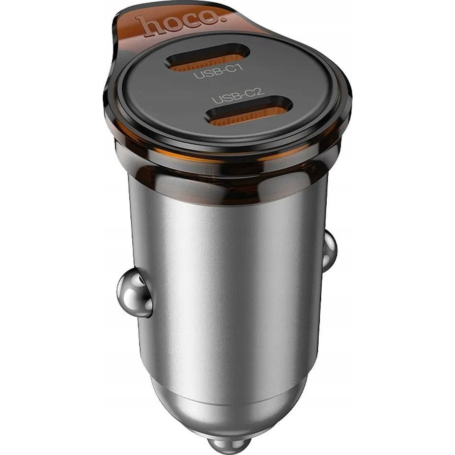 Hoco Nz16b Autós Töltő 2 Type-C Aljzat 45w, Pd Gyorstöltő 3.0, Sötétszürke