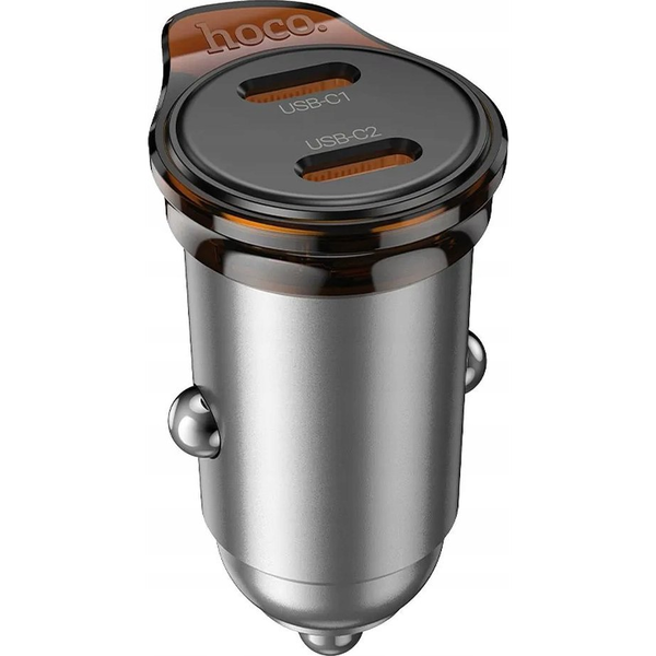Hoco Nz16b Autós Töltő 2 Type-C Aljzat 45w, Pd Gyorstöltő 3.0, Sötétszürke