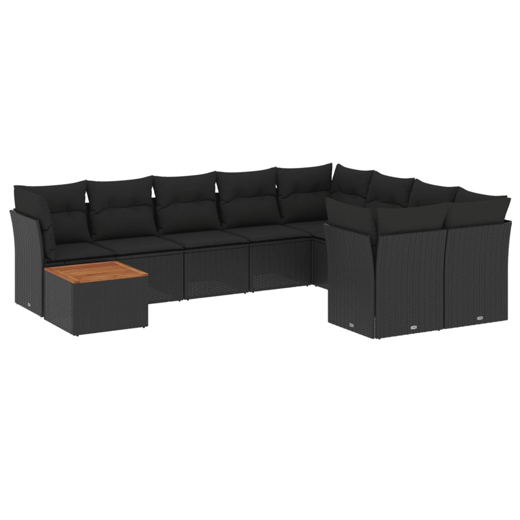 10 részes fekete polyrattan kerti ülőgarnitúra párnákkal (3223822)