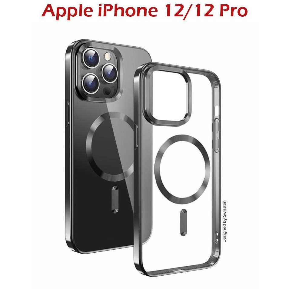 Swissten Clear Jelly MagStick Metallic iPhone 12/12 Pro fekete tok (36500103)