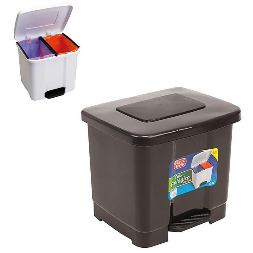 Plastic Forte szeméttároló, osztott, sötétszürke, betét nélkül pedállal, 35 l (135300212)