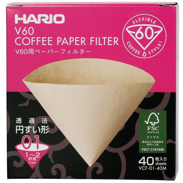 Hario Misarashi V60-01 papír kávéfilter, fehérítetlen, 40 db (VCF-01-40M)