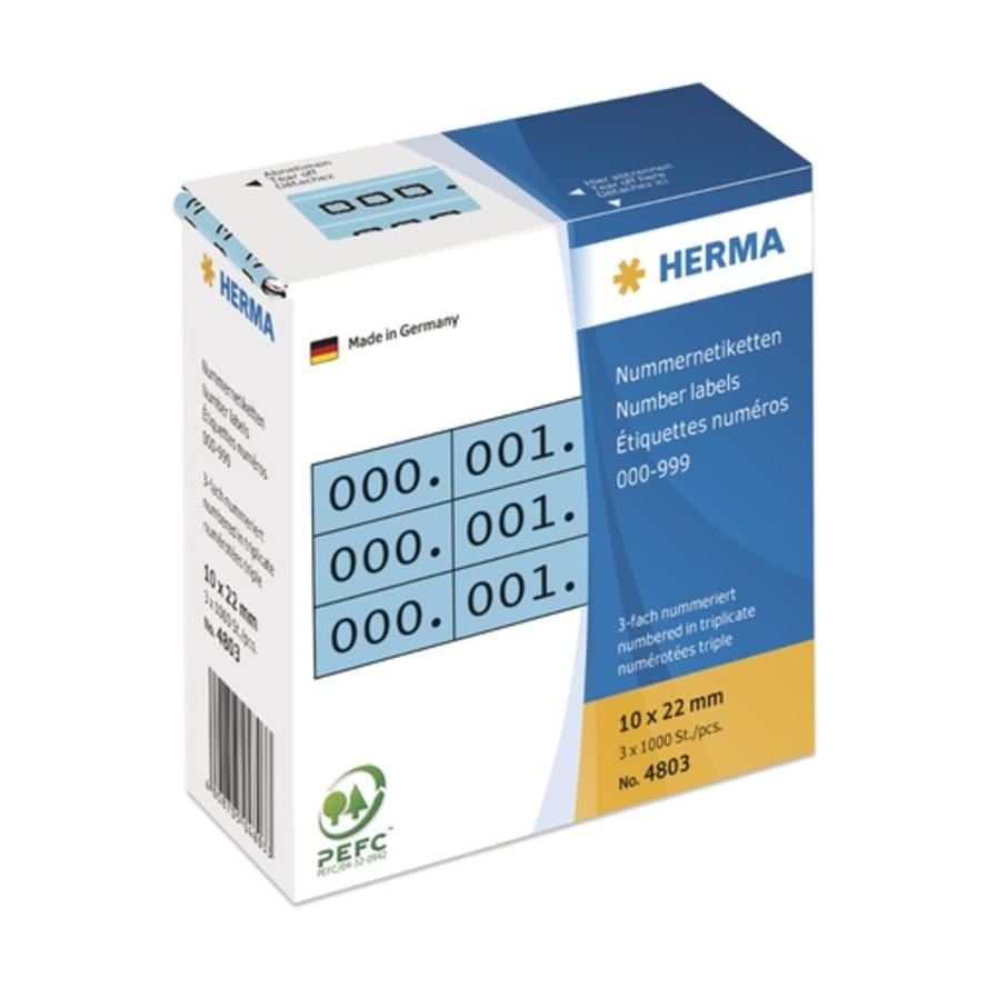 HERMA Nummernetik. 3fach selbstkl. 10x22 mm blau/schwarz (4803) (4803)