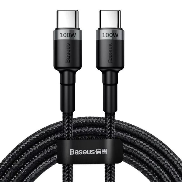 USB Type-C кабел за зареждане и данни, USB Type-C, 200 cm, 5000 mA, със защита против счупване, бързо зареждане, PD, шарка за връзки, Baseus Cafule CATKLF-ALG1, черен/сив (RS92256)