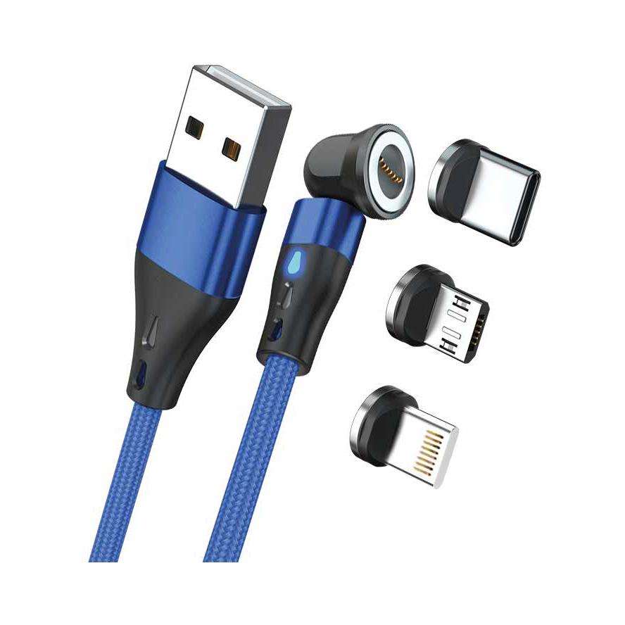 RealPower 439638 USB-A apa - USB-C/Lightning/USB-B apa 2.0 Adat és töltő kábel - Kék (1m) (439638)