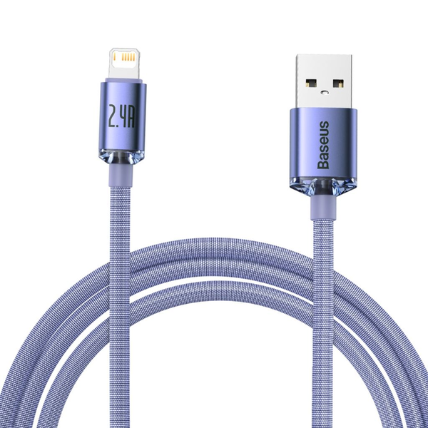 Кабел Baseus Crystal Shine Series CAJY000105, USB-A към Lightning, 2.4A, 2m, лилав