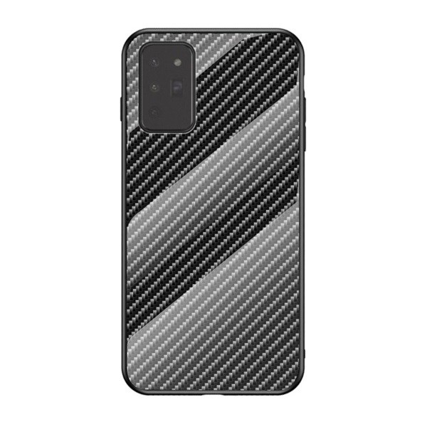 Samsung Galaxy Note 20 / 20 5G SM-N980 / N981, Szilikon védőkeret, üveg hátlap, karbon minta, fekete (G99258)