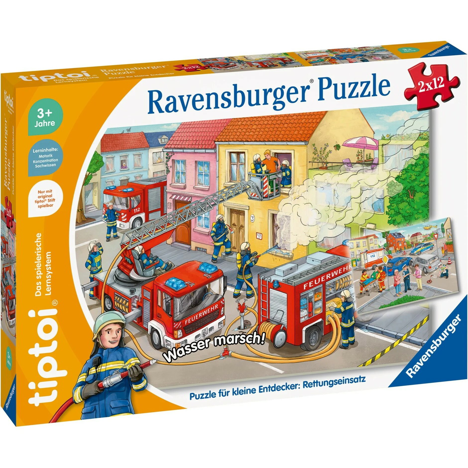 Ravensburger Kis felfedezők: Tűzoltó Mentőakció 2 x 12 darabos tiptoi Oktató Puzzle (00133)