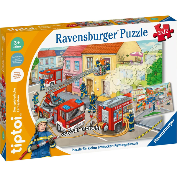 Ravensburger Kis felfedezők: Tűzoltó Mentőakció 2 x 12 darabos tiptoi Oktató Puzzle