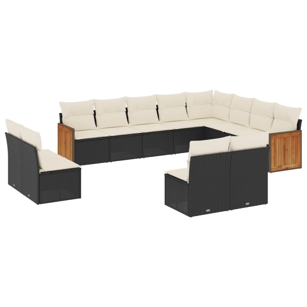 12 részes fekete polyrattan kerti ülőgarnitúra párnákkal (3260551)