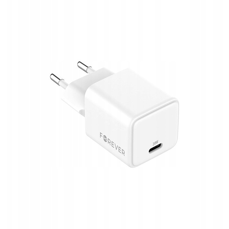 Forever TC-08-20C Hálózati Töltő 1xUSB-C Csatlakozással GaN PD QC 20W-Fehér (GSM187238)