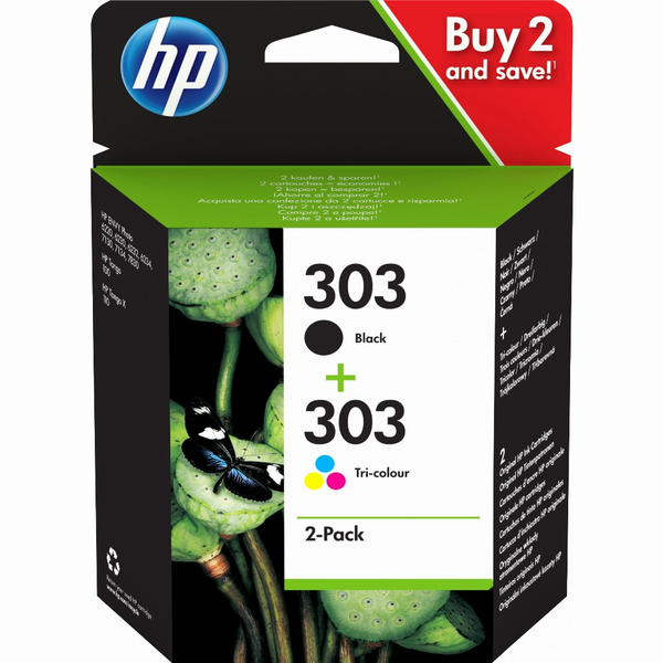 HP 303 2-pack Black/Tri-color Original Ink Cartridges cartușe cu cerneală 2 buc. Productivitate Standard Negru, Cyan, Magenta, Galben