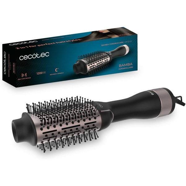 Фиксирана електрическа четка Cecotec Bamba CeramicCare Unique 03372, 1200 W, 3 нива на нагряване, 2 скорости, Черен
