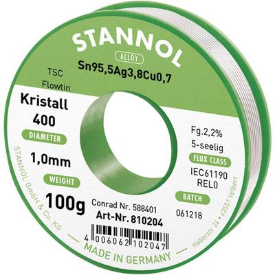 Ezüsttartalmú forrasztóón, forrasztóhuzal 1,0mm/100g Stannol Flowtin Sn95Ag4Cu1 (810006)