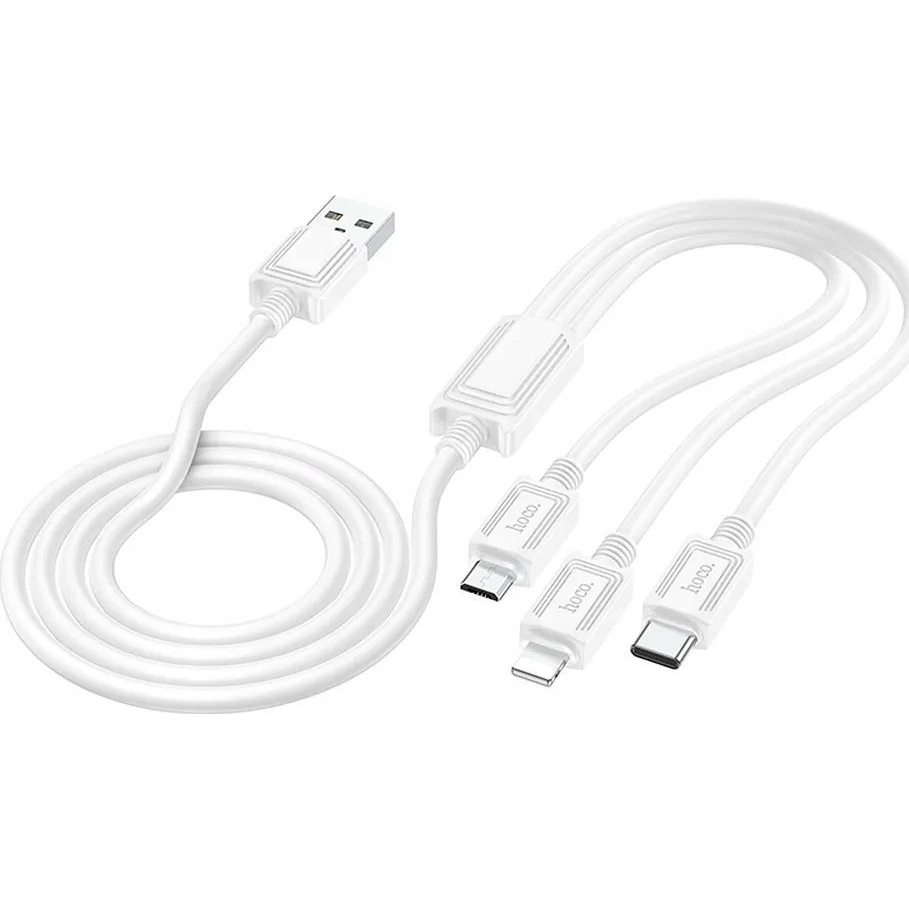 Hoco X74 töltőkábel 3in1 (USB - lightning/microUSB/Type-C, 2A, 100cm) FEHÉR (X74_W) ( )