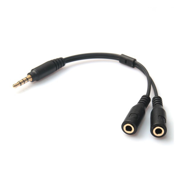 Audió adapter (3.5mm jack dugó - jack aljzat, mikrofon aljzat, 10cm) FEKETE (5996457687954)