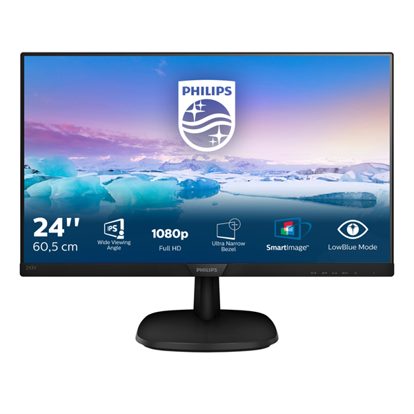 PHILIPS IPS monitor 23.8" 243V7QDAB, 1920x1080, 16:9, 250cd/m2, 4ms, VGA/DVI-D/HDMI, hangszóró