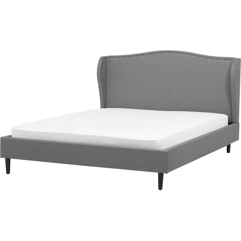 Cama Doble Tapizada Beige 160 X 200 Cm Con Somier Y Cabecero Estilo Glamour Colmar - Gris