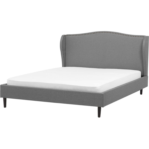 Cama Doble Tapizada Beige 160 X 200 Cm Con Somier Y Cabecero Estilo Glamour Colmar - Gris