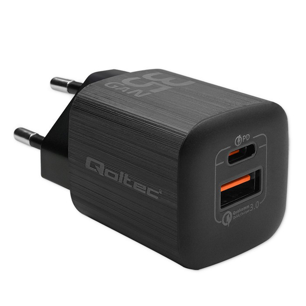 Qoltec GaN Ultra USB-C / USB-A Hálózati töltő - Fekete (35W)