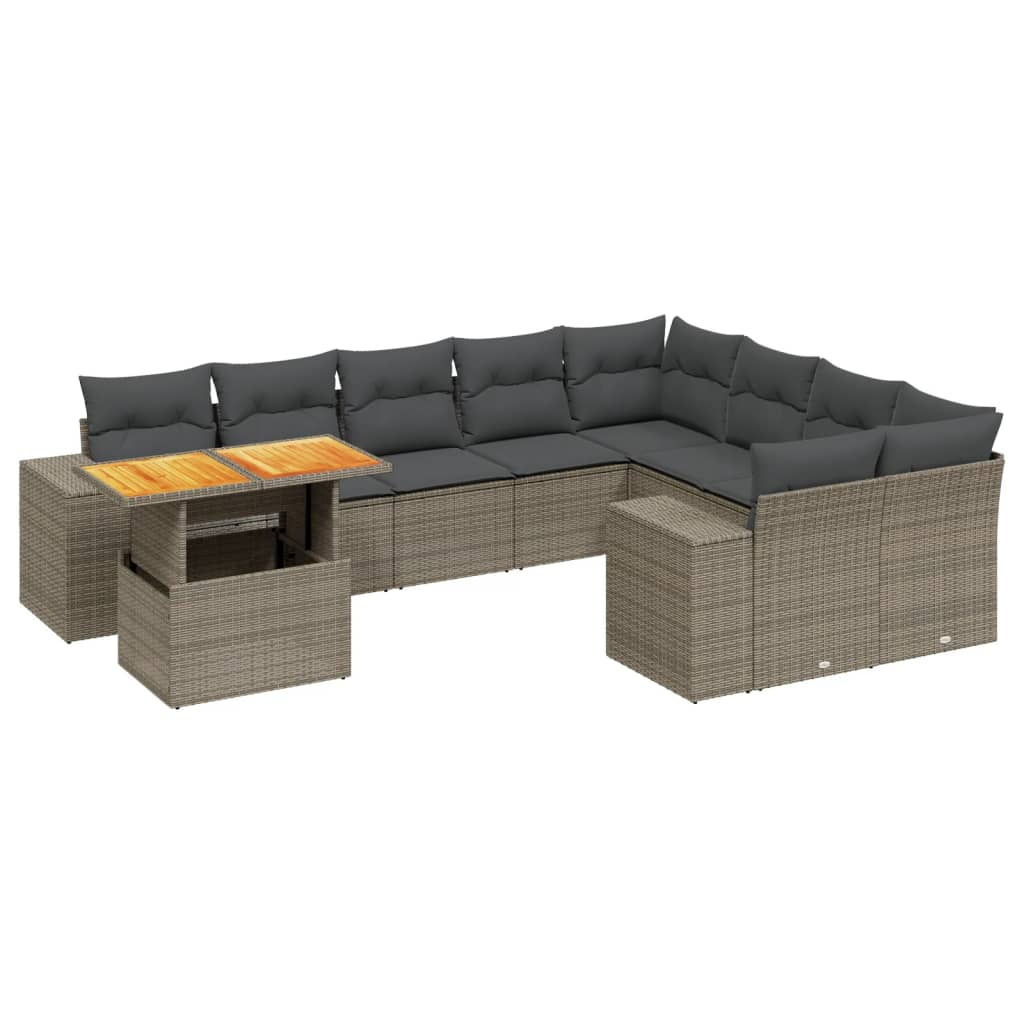 10 részes szürke polyrattan kerti ülőgarnitúra párnákkal (3272803)