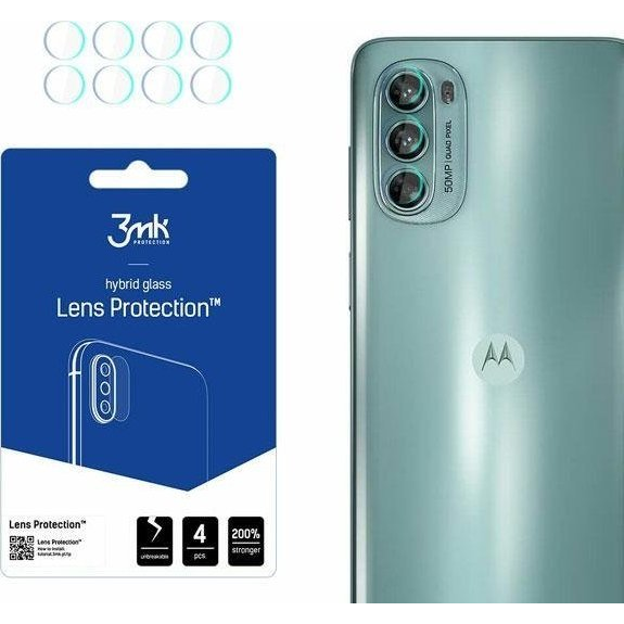Set 4 x Folie camera 3MK Lens Protection, pentru Motorola Moto G62 5G, Structura hibrida, 7H, 0.3 mm, Transparent