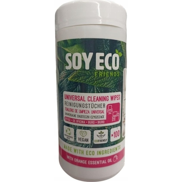  Ściereczki do czyszczenia biura SOYECO, Eco, wilgotne, duża tuba, 100 szt.