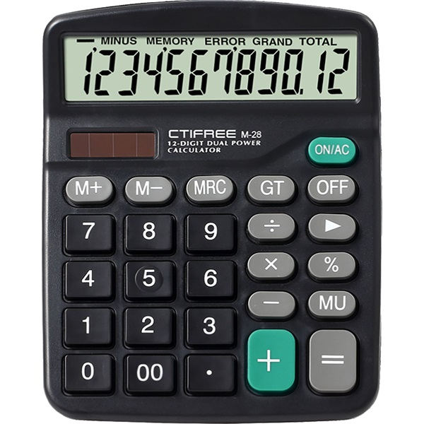 CTIFREE M-28 fekete számológép, 120x150mm, 12 számjegy, dual power (M-28)